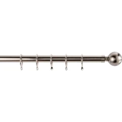 Satin Steel Fixed Curtain Pole & Ball Finial - 1.2m