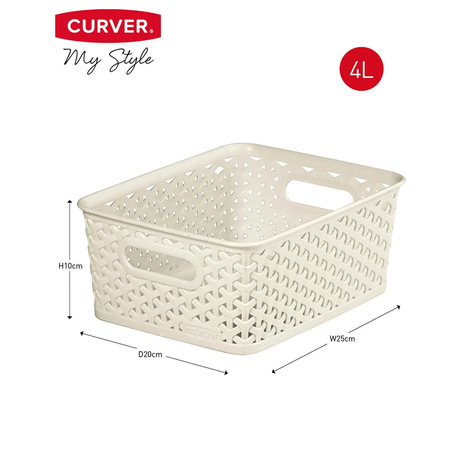 Curver My Style Small Rectangular Plastic Storage Basket - Vintage White - 4L 2 Curver My Style Small Rectangular Plastic Storage Basket - Vintage White - 4L - Image 2