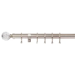 Satin Steel Fixed Curtain Pole With Crystal Finial 1.8m