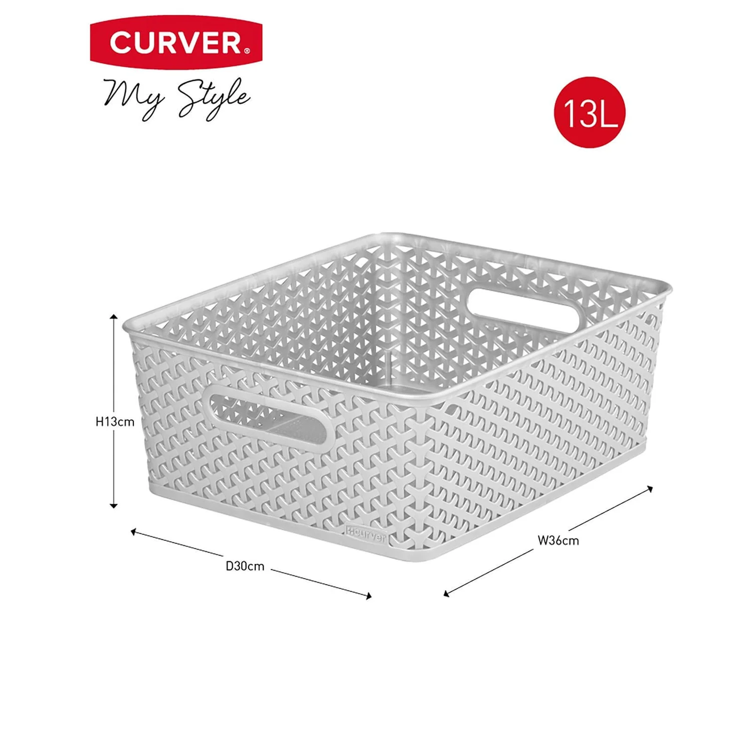 Curver My Style Medium Rectangular Plastic Storage Basket - Grey - 13L 2 Curver My Style Medium Rectangular Plastic Storage Basket - Grey - 13L - Image 2