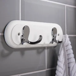 None White Hook Rail - Polished Chrome - 2 Hooks -Furniture Series 12815090 1434846183241085