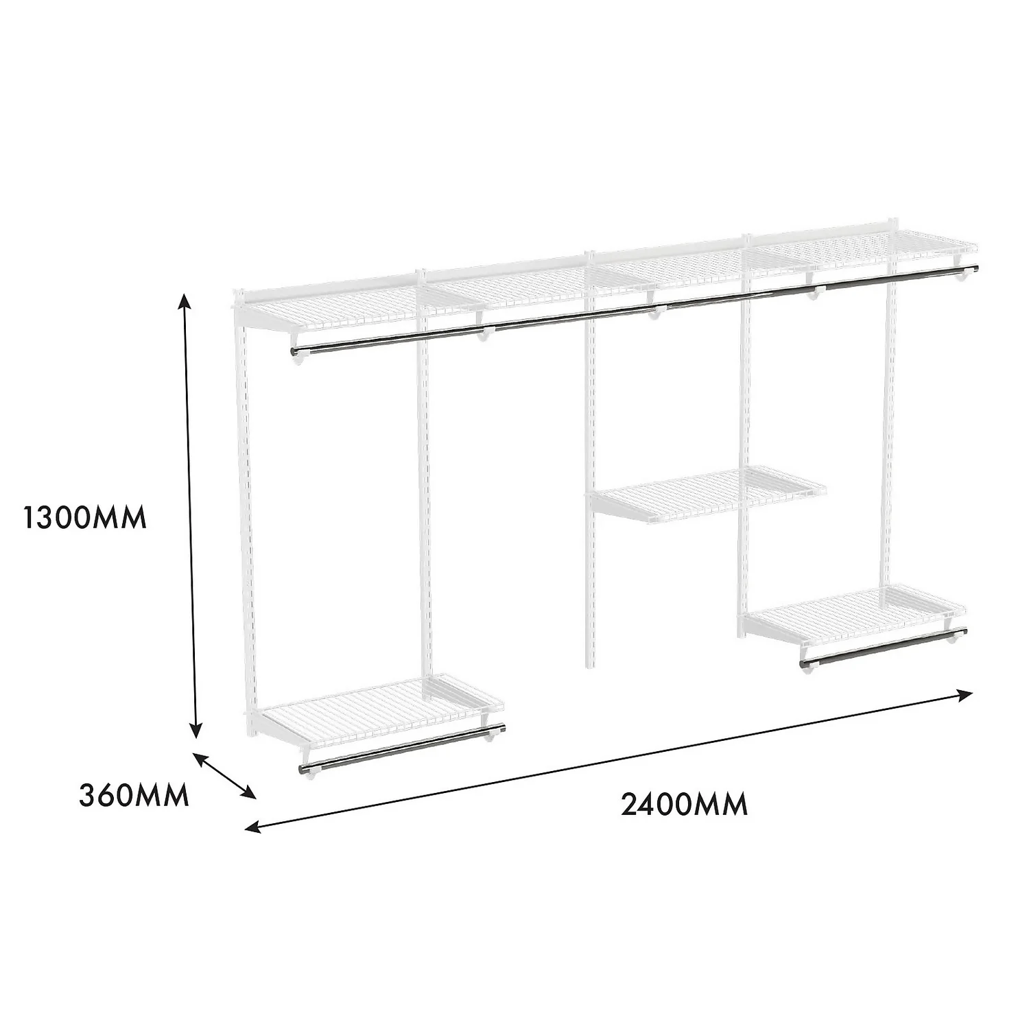 None Wardrobe System Starter Kit - White - 2.4m 4 None Wardrobe System Starter Kit - White - 2.4m - Image 4