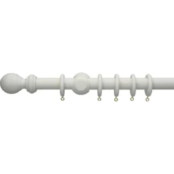 White Wooden Curtain Pole & Ball Finial - 2.4m