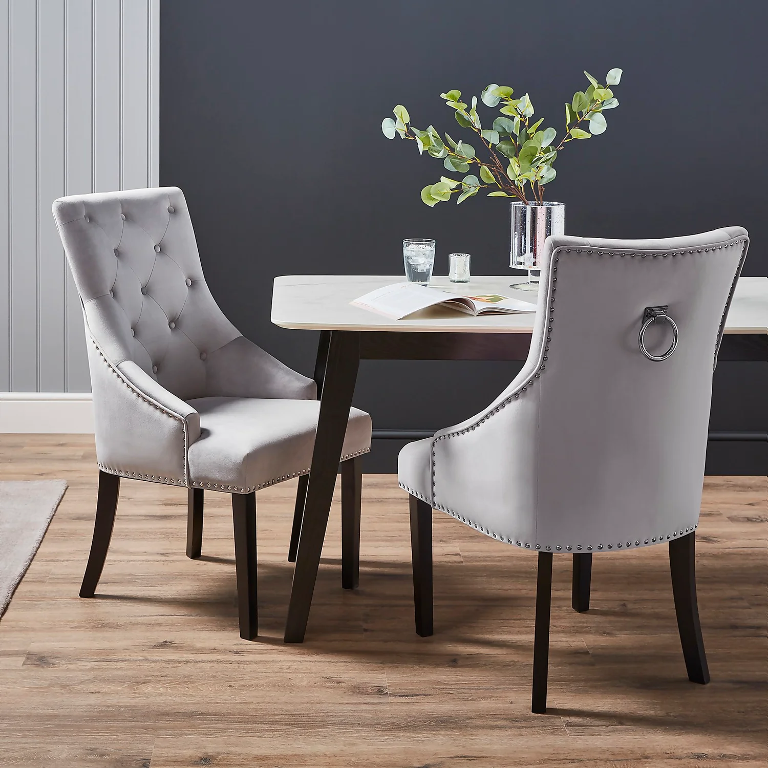 Annabelle Velvet Dining Chairs - Set Of 2 - Grey 2 Annabelle Velvet Dining Chairs - Set Of 2 - Grey - Image 2