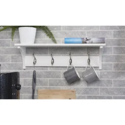 4 Coat Satin Nickel Hooks On White Shelf Combo -Furniture Series 12839422 1194845860354289