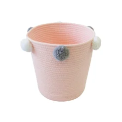 Round Cotton Rope Blush Pom Pom Basket -Furniture Series 12886596 1264857031486509