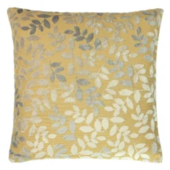 Cut Velvet Leaf Cushion - 45x45cm - Yellow
