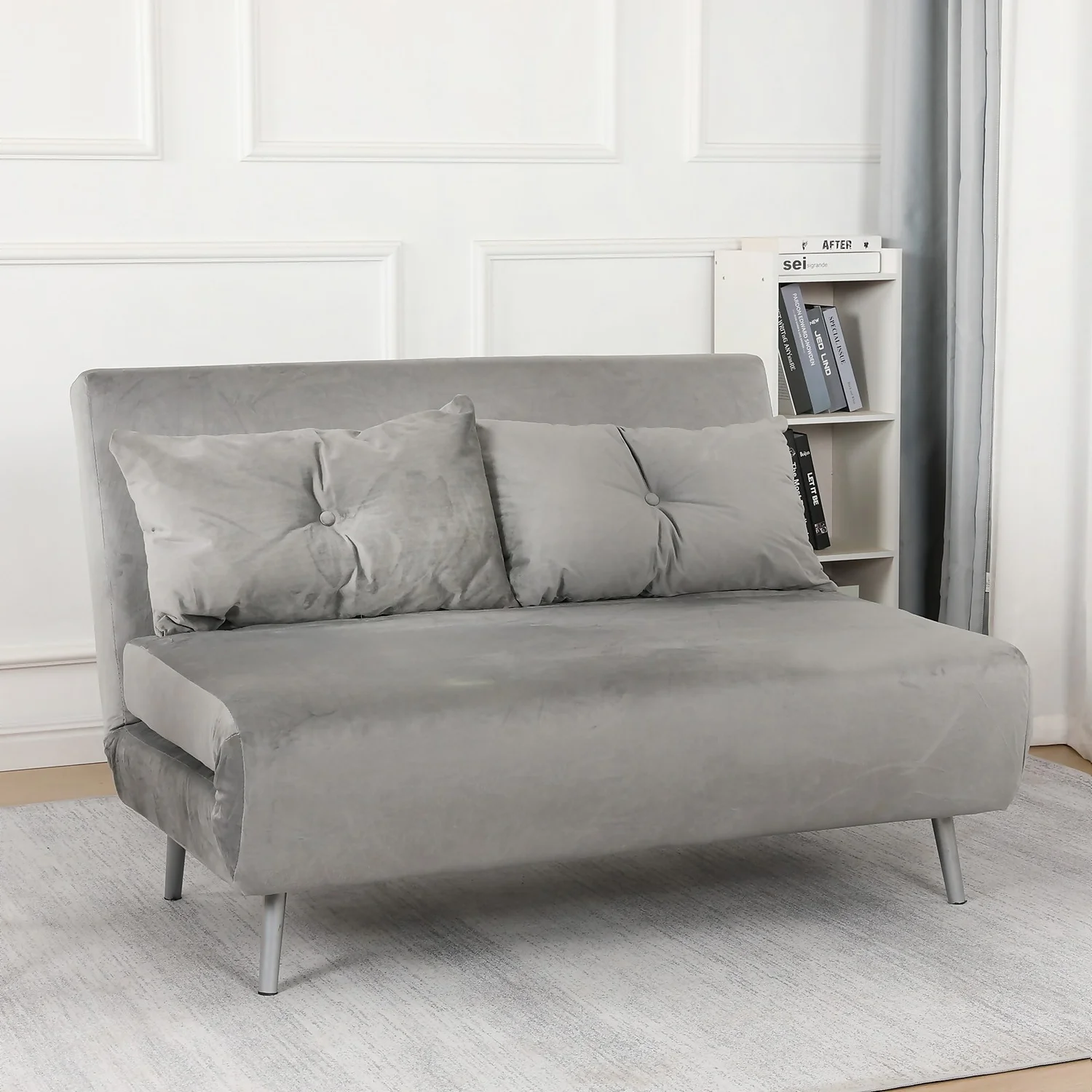 Freya Velvet Folding Sofa Bed - Grey 2 Freya Velvet Folding Sofa Bed - Grey - Image 2