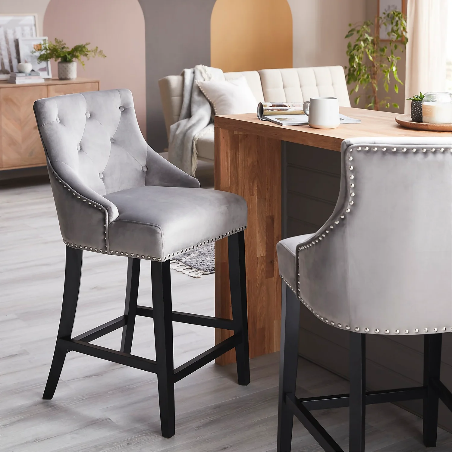 Annabelle Velvet Bar Stool - Grey 2 Annabelle Velvet Bar Stool - Grey - Image 2