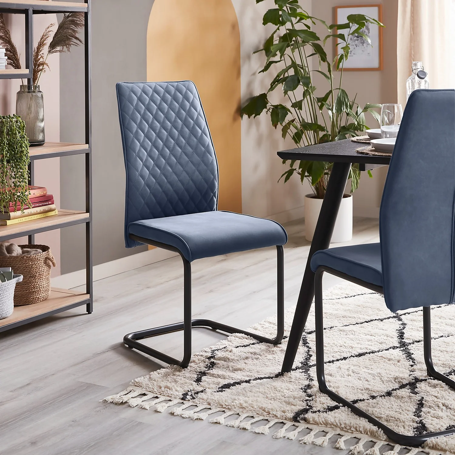 Skelby Cantilever Dining Chairs - Set Of 2 - Denim Blue 2 Skelby Cantilever Dining Chairs - Set Of 2 - Denim Blue - Image 2