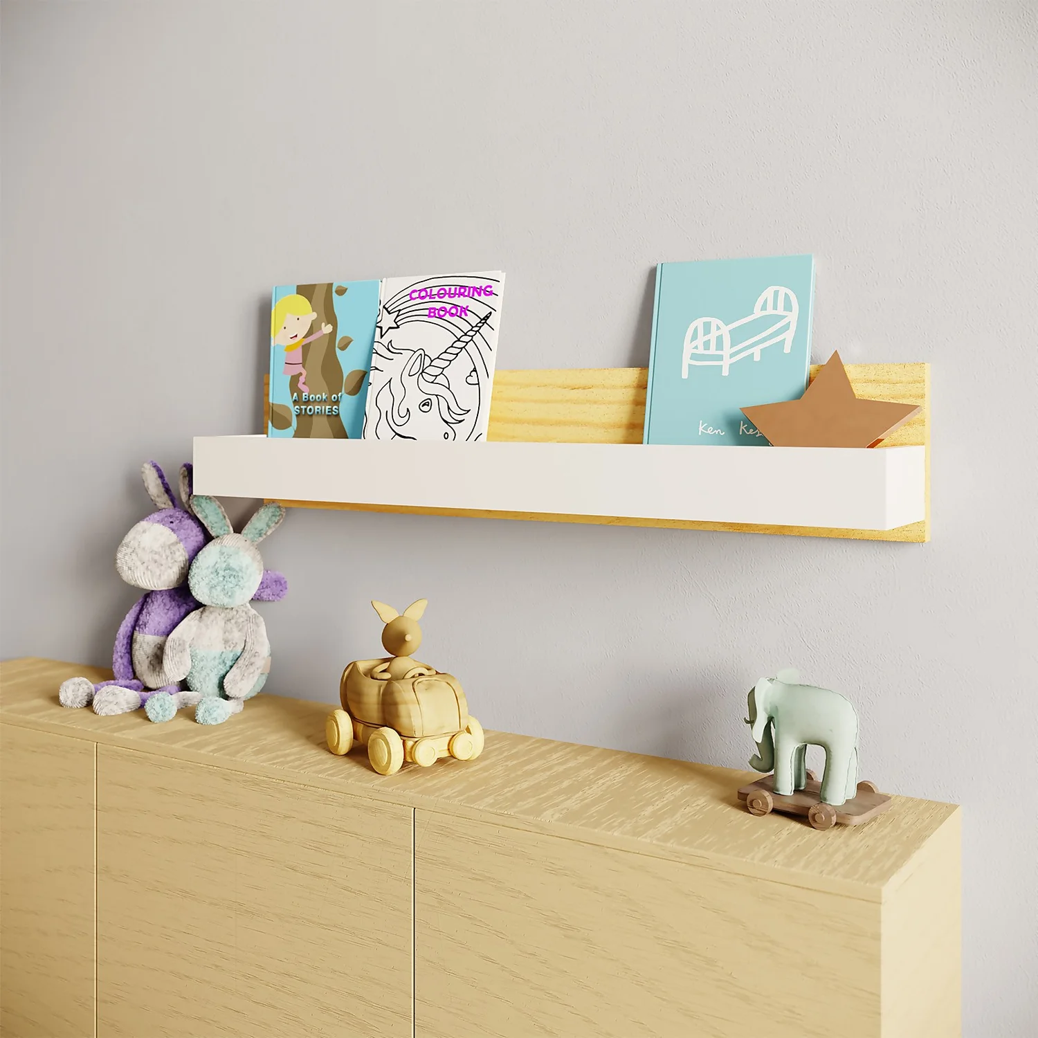 Kids Tray Storage Shelf - White & Natural 2 Kids Tray Storage Shelf - White & Natural - Image 2