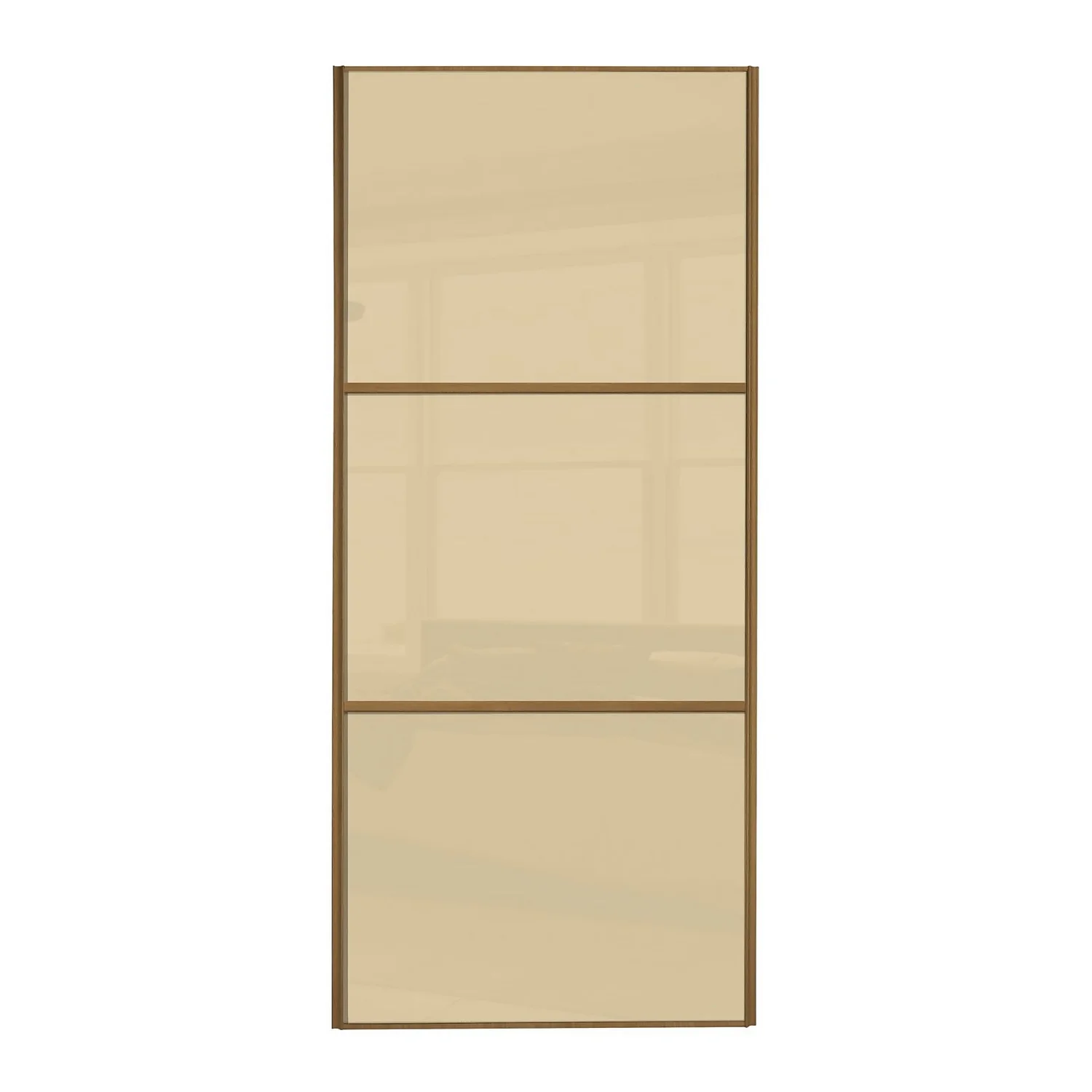 Linear Sliding Wardrobe Door 3 Panel Cream Glass With Windsor Oak Frame (W)762mm 1 Linear Sliding Wardrobe Door 3 Panel Cream Glass With Windsor Oak Frame (W)762mm