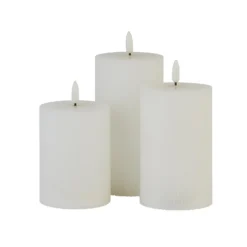 Pack Of 3 LED Pillar Ribbed Candles - White -Furniture Series 13794266 1775009419370130