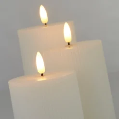 Pack Of 3 LED Pillar Ribbed Candles - White -Furniture Series 13794266 8555009419425051