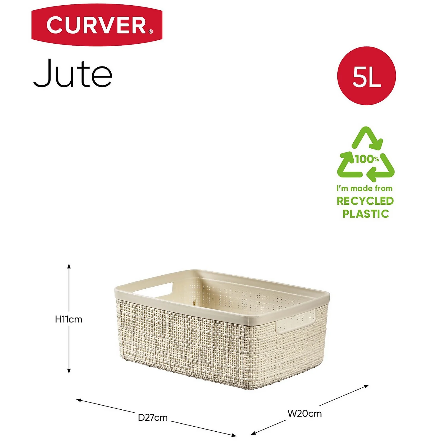Curver Jute Small Recycled Storage Basket - 5L White 7 Curver Jute Small Recycled Storage Basket - 5L White - Image 7