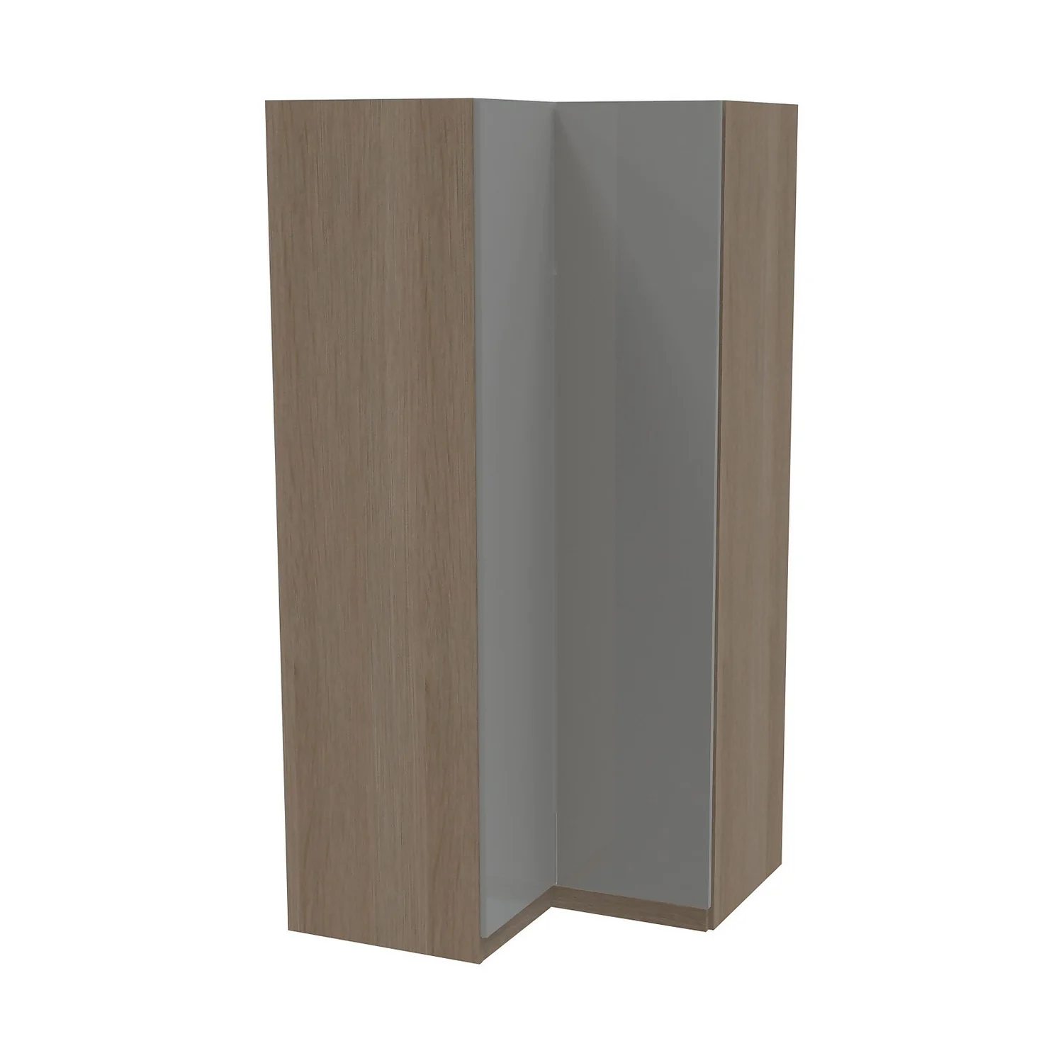 House Beautiful Honest Corner Wardrobe, Oak Effect Carcass - Gloss Grey Slab Doors (W) 1053mm X (H) 2196mm 1 House Beautiful Honest Corner Wardrobe, Oak Effect Carcass - Gloss Grey Slab Doors (W) 1053mm X (H) 2196mm