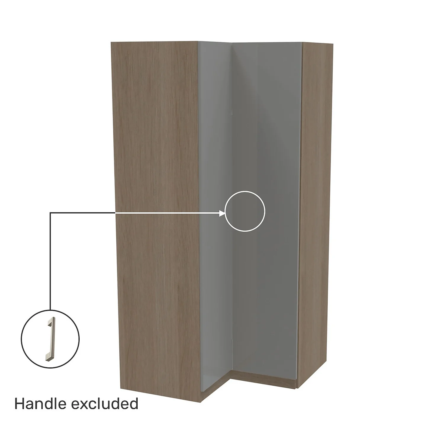 House Beautiful Honest Corner Wardrobe, Oak Effect Carcass - Gloss Grey Slab Doors (W) 1053mm X (H) 2196mm 3 House Beautiful Honest Corner Wardrobe, Oak Effect Carcass - Gloss Grey Slab Doors (W) 1053mm X (H) 2196mm - Image 3