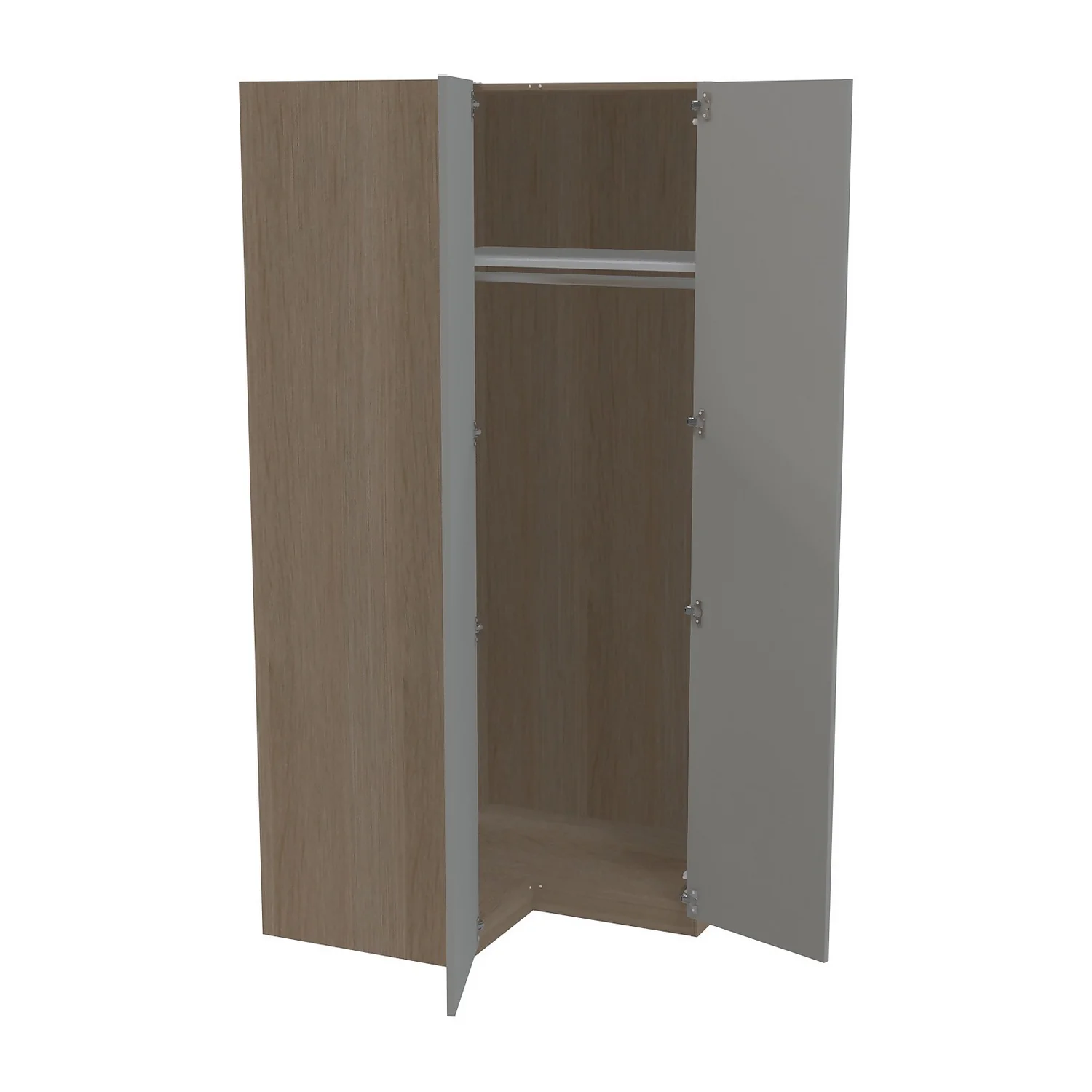 House Beautiful Honest Corner Wardrobe, Oak Effect Carcass - Gloss Grey Slab Doors (W) 1053mm X (H) 2196mm 2 House Beautiful Honest Corner Wardrobe, Oak Effect Carcass - Gloss Grey Slab Doors (W) 1053mm X (H) 2196mm - Image 2