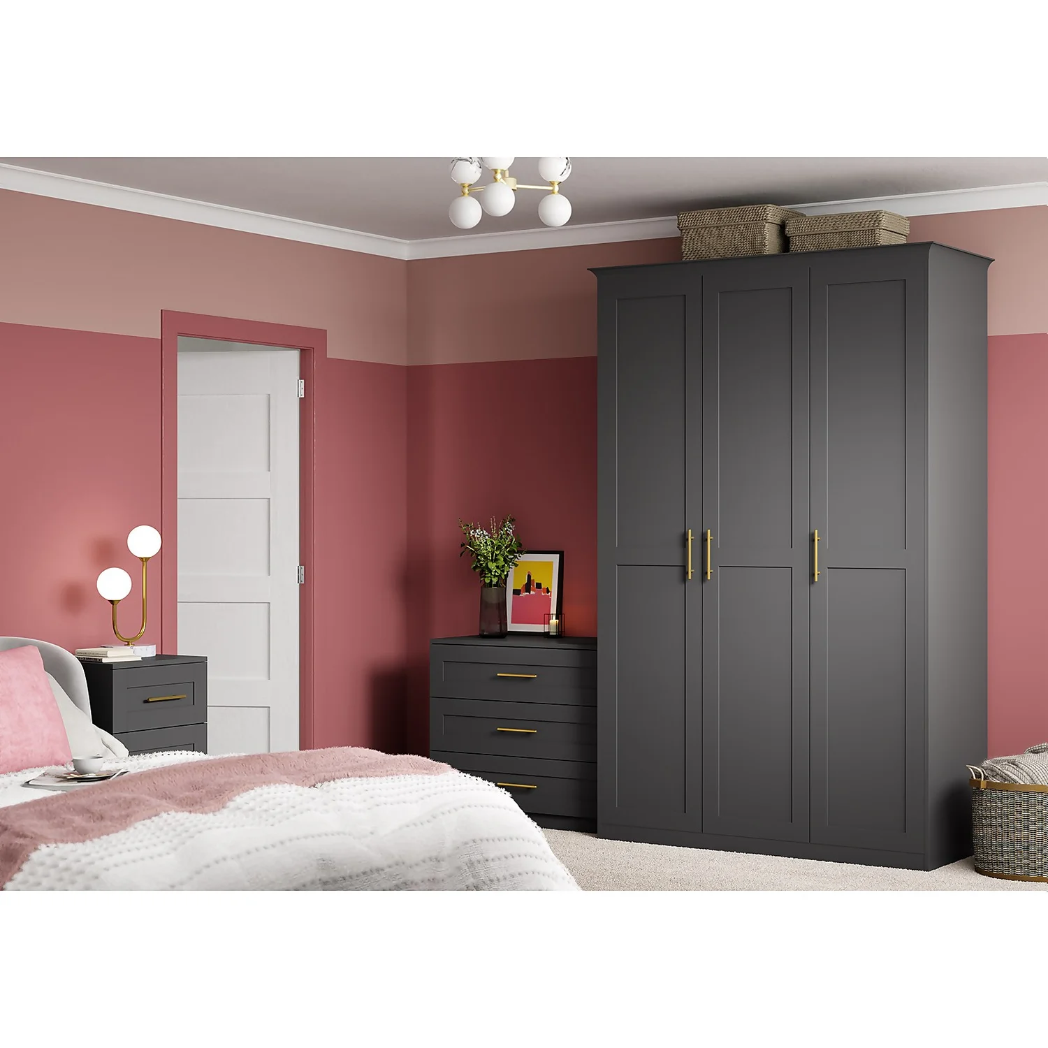 House Beautiful Realm Fitted Look Triple Wardrobe, White Carcass - Carbon Grey Shaker Doors (W) 1451mm X (H) 2256mm 2 House Beautiful Realm Fitted Look Triple Wardrobe, White Carcass - Carbon Grey Shaker Doors (W) 1451mm X (H) 2256mm - Image 2