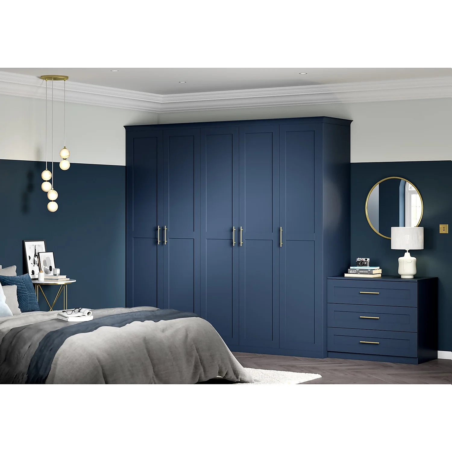House Beautiful Realm Fitted Look Quad Wardrobe, White Carcass - Navy Blue Shaker Doors (W) 1901mm X (H) 2256mm 5 House Beautiful Realm Fitted Look Quad Wardrobe, White Carcass - Navy Blue Shaker Doors (W) 1901mm X (H) 2256mm - Image 5