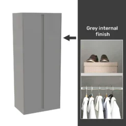House Beautiful Escape Fitted Look Double Wardrobe, Grey Carcass - Gloss Grey Handleless Doors (W) 940mm X (H) 2226mm