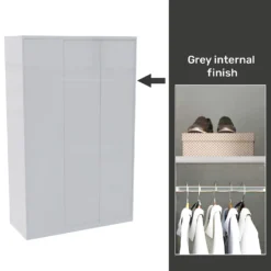 House Beautiful Honest Fitted Look Triple Wardrobe, Grey Carcass - Gloss White Slab Doors (W) 1390mm X (H) 2226mm